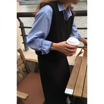 퍼자켓 퍼 퍼조끼 머스타드 자체 제작 니트 조끼 여 봄가을에 판 쇼트 나시 레이어드 코디 브이넥 스웨터