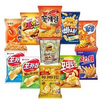 바다감자 11종 스낵 모음 - 새우깡 오징어집 꽃게랑 빠새 오잉 포카칩2종 허니버터 포테토칩 포스틱 러스크, 1set