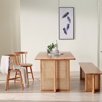 라탄테이블 북유럽 원목 등나무 직조 직사각형 테이블 및 심플 오크 1 4 개의 식탁, 8.A 1.2m