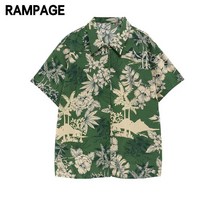 홍콩 스타일 느슨한 반팔 꽃 셔츠 남성 하와이 휴가 비치 셔츠 일본 탑