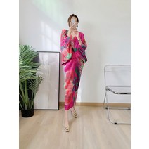 미야케 플리츠 배트윙 슬리브 비치 드레스 2022 봄 여름 새로운 여성용 긴 대형 디자이너 빈티지 의류