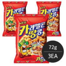 크라운 카라멜콘 땅콩 카라멜 작은봉지 카땅 인기과자 묶음 세트, 72g, 3개