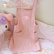 Kawaii-Cinnamoroll Kuromi 마이 멜로디 걸 하트 코튼 워셔블 천 가사 앞치마 애니메이션 리오 슬리브 작업복 주방
