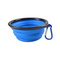 1000ml 대형 접을 수있는 개 애완 동물 접는 실리콘 그릇 야외 여행 휴대용 강아지 식품 용기 피더 접시 그릇, 파란색