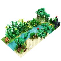 레고 열대 우림 부품 동물 녹색 잔디 정글 부시 꽃 나무 식물 빌딩 블록 DIY MOC, 숲 세트