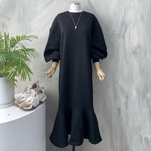 행복여[신상무배]귀여운 밑단 프릴 루즈핏 롱 기모 원피스