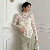 여자 언발 레이스 옆셔링 기모 반하이넥 블라우스