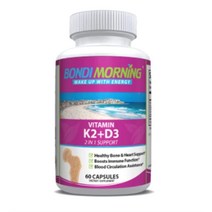 Bondi Morning 뼈 및 심장 건강을 위한 비타민 K2 D3 보충제 - 고효능 5000IU 비타민 D3 및 100mg 비타민 K2 (MK7) 캡슐 최적의 칼슘 흡수를 위한 - 60 비건 캡슐
