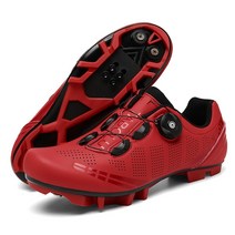 남자의 전문 레저 사이클링 신발 산 MTB 자동 잠금 신발 미끄럼 방지 통기성 사이클링 스포츠 신발 도로 자전거 신발, 39(245mm), 빨간색1