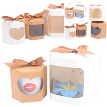접이식 육각 투명 창 선물상자 하트 소 - 브라운 포장백 종이쇼핑백제작 종이가방도매 답례품상자 답례품포장, 사각 대 - 브라운
