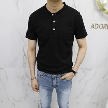 아도르클래식 반오픈 3버튼 차이나 헨리넥 여름 면 반팔티