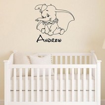 인테리어 아기방 어린이 DIY 가정 된 덤보 벽 데칼 사용자 정의 이름 비닐 스티커 동물 만화 홈 아트 방 보육 코끼리 장식 s484, [02] 74x76 cm, [18] 31 violet