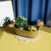 엔틱and데코 라탄 타원 수납 바구니, 1개, L(라지)