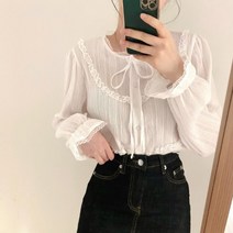 로즈 레이스 리본끈 블라우스