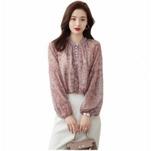 SJW 봄가을 쉬폰 블라우스 남방 셔츠 퍼프 긴팔 풀오버 우아한 여성 상의 빅사이즈 M~3XL