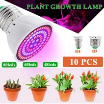 조립식비닐하우스 LED 전체 스펙트럼 식물 성장 전구 E27 E14 모종 빛 라이트 수경 220V UV 램프 꽃 Fitolamp 재배 식물성장등, E27+48leds 220V+10pc