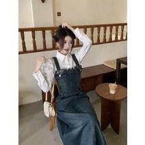 멜빵 청치마 코디 빅사이즈 롱 스커트 봄 가을 a라인 여성 작업복 캐주얼 원피스