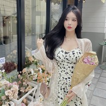 셔츠원피스 뉴타입 투피스 빅사이즈여성복 부드러운타입 플라워 나시원피스여성 여름 프랑스타입 원피스 자외선차단 남방