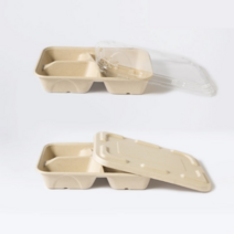 친환경 도시락 포장 용기 3칸 950ml 50개 밀짚 PLA 뚜껑 배달 테이크아웃 박스, 밀짚 용기 3칸 950ml+밀짚뚜껑 50개