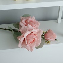 트리플 장미 조화 인테리어 장식 인조꽃 꽃다발 빈티지 큰장미 만개 장미꽃한송이 성묘 납골당, 장미B 트리플 (핑크)_EP-1110