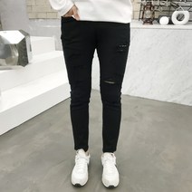 용된다 디스트로이드 찢어진 워싱 블랙 청바지
