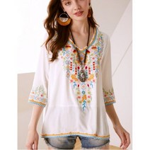 KHALEE YOSE Boho 꽃 자수 멕시코 블라우스 셔츠 티지 세련된 가을 여성 3xl 에스닉 히피 탑스