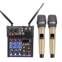 업소용믹서기 대용량믹서기 대형 믹서기 컴퓨터 DJ 가라오케 믹싱 콘솔 오디오 인터페이스 사운드 카드 팬텀 전원용 무선 마이크가있는 4 채널 믹서, Mixer Kits