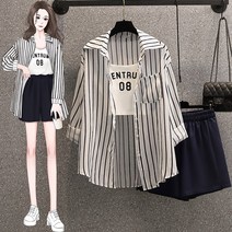 봄 여성 의류 빅사이즈 블라우스 스트라이프 셔츠 77
