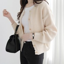 제니트 여성 루즈핏 라운드넥 데일리룩 레이어드 투웨이 양면 물결 긴팔 니트 가디건 셔스양면물결