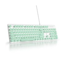 Mosptnspg 와이어드 Quiet Membrane 키보드 풀 사이즈 104-Keys 레트로 punk Typewriter 화이트 LED 백릿 ，USB 울트라 슬림 게이밍 ABS, Green