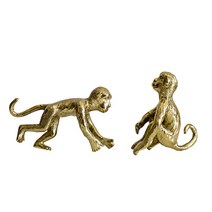 [거실조각상] 원숭이장식 골드원숭이 현대 미니멀리스트 구리 원숭이 장식품 거실 책상 장식 금속 공예, A B 세트