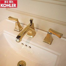 콜러수전 Kohler K-454T Meima 8 인치 더블 핸들 3 구 세면기 냉온수 모두 구리 주방 욕실 수도꼭지, 블랙 워드
