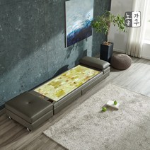 [노송가구] 엘머 3인용 천연가죽 황토 메이플 스윙소파 + 스툴, 그레이