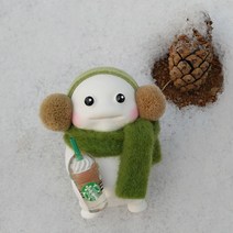 겨울 귀마개 지방이 크리스탈 차량용 석고방향제 선물Set (리필오일 5ml포함), 베이지, 편백