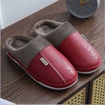 겨울 실내 슬리퍼 여성 플러시 따뜻한 플랫 홈 신발 부드러운 컴포트 슬라이드 남성 pu 가죽 방수 슬리퍼 패션 신발 유지
