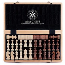 A&A 38.1씨엠 CM(15인치) 나무 체스 세트 및 체커 / 접이식 보드 7.6씨엠 CM(3인치) 킹 높이 스탠튼 피스 월넛 박스 w/월넛 & 단풍나무 상판 2 엑스트라 퀸 클, Beech Box W/ Maple Walnut In, Beech Box W/ Maple Walnut In