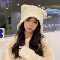 딜리 곰돌이 귀도리 니트모자 양털 털모자 벙거지 버킷햇 챙모자 겨울모자 곰돌이모자 벙거지모자