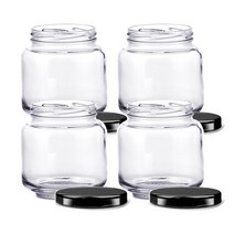 미르코리아 유리 잼병 1000 낮은형 블랙캡, 800ml, 4개입