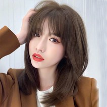 하이유니 레이어드 C컬 펌 중단발 헤어 단발 통가발 가발 35cm + 가발망 + 거치대 세트, 허니브라운 / 35cm