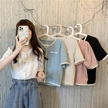 스타일아유 여자 여름 5컬러 반팔 링클 크롭 자켓 배색 버튼 라운드넥 가디건 오피스룩 하객룩