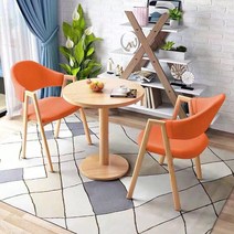 남쪽나무 2인 티 테이블 세트 2인용 식탁 미니 원형 원룸, 티테이블(60cm)+의자*2, 07:오렌지 컬러(가죽)