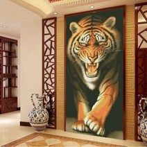 China 산 호랑이 맹수 승진운 재물운 보석십자수 DIY 비즈십자수 대형사이즈 비즈공예, 50x90cm