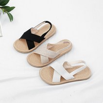 이나슈즈 발편한 엑스 스트랩 린넨 샌들 2cm 낮은굽 밴딩 샌달