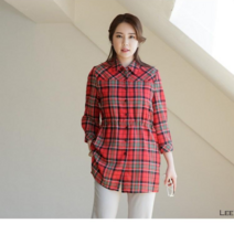 이헌영패션 여름 초여름 초가을 간절기 홑겹 기본형 허벅지기장 셔츠카라 8부소매 가볍고 드레이프성좋은 체크남방셔츠 허리둘레 안쪽스트링끈조절 레드체크 66 77 88 99 빅사이즈