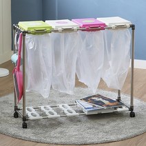 분리수거함 + 재활용 분리수거용 봉투100매, 이동식 분리수거함4단+재활용 봉투100매