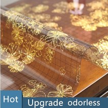 두꺼운 블랙 골드 클립 꽃 반투명 부드러운 유리 식탁보 1.0mm/1.5mm 직사각형 테이블 매트 커피, 20 90x180cm, 02 1.5mm