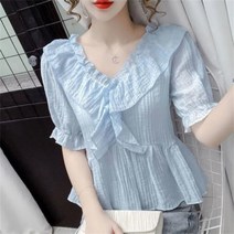 여성 여름 블라우스 반팔티 프릴 티셔츠 빅사이즈