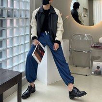 남자 스타디움자켓 바시티 오버핏 레더 미니멀 블루종 데일리 자켓