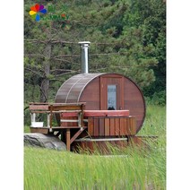 야외 사우나 스팀 룸 원형 나무 통 비 방지 목재 스팀 스토브 원적외선 빌라 발코니 광파 욕실, 담황색독당근사우나실연장직경180x240