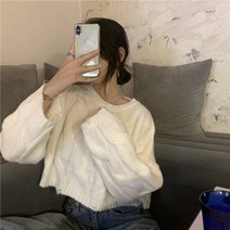 토다비다 크롭 루즈핏 꽈배기 니트 오버핏 여성니트